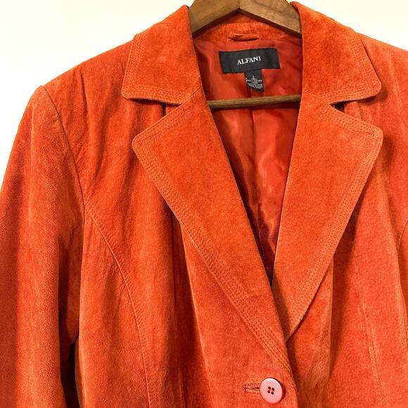 Alfani Burnt Orange Suede Leather Blazer Jacket L Statement Western Boho Artsy - Picture 2 of 9